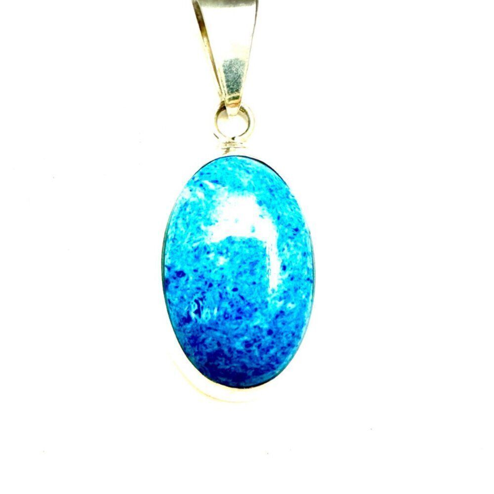 Blue Apatite Pendant, Solid Silver Pendant 925 Stamped